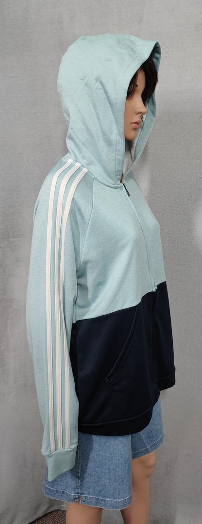 Vintage adidas Striped Hooded Track Jacket Navy Blue Women Size UK 18 20