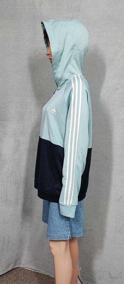 Vintage adidas Striped Hooded Track Jacket Navy Blue Women Size UK 18 20