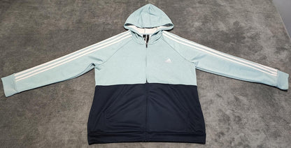 Vintage adidas Striped Hooded Track Jacket Navy Blue Women Size UK 18 20