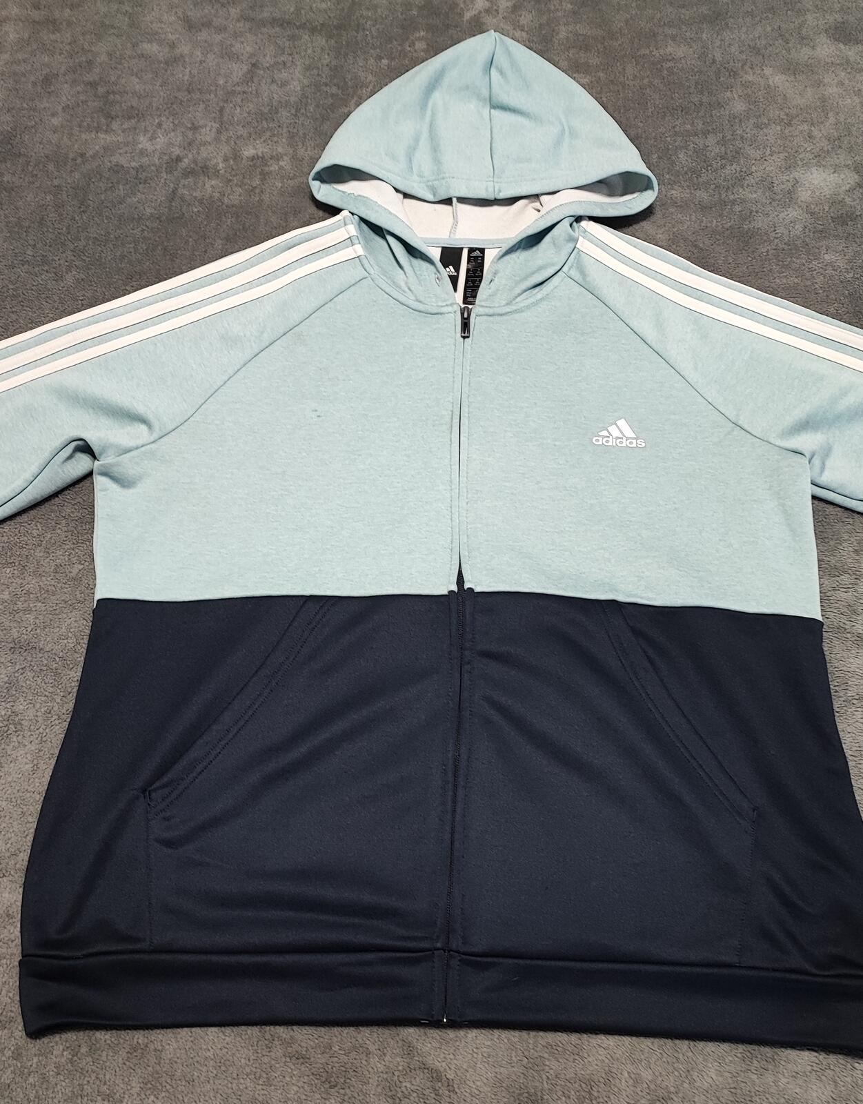 Vintage adidas Striped Hooded Track Jacket Navy Blue Women Size UK 18 20