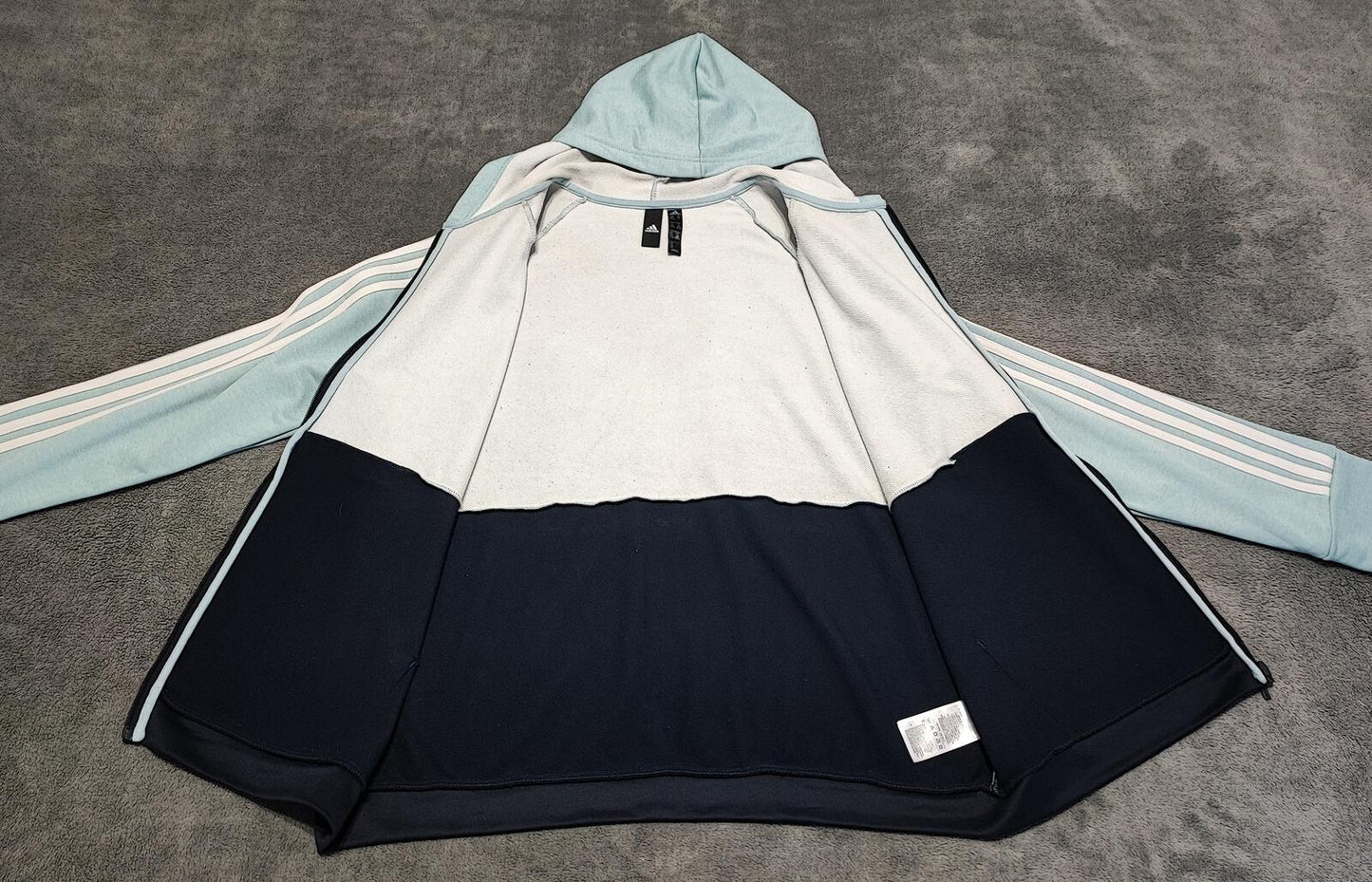 Vintage adidas Striped Hooded Track Jacket Navy Blue Women Size UK 18 20