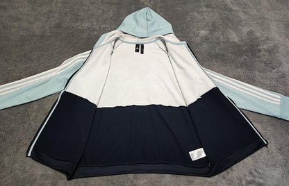 Vintage adidas Striped Hooded Track Jacket Navy Blue Women Size UK 18 20