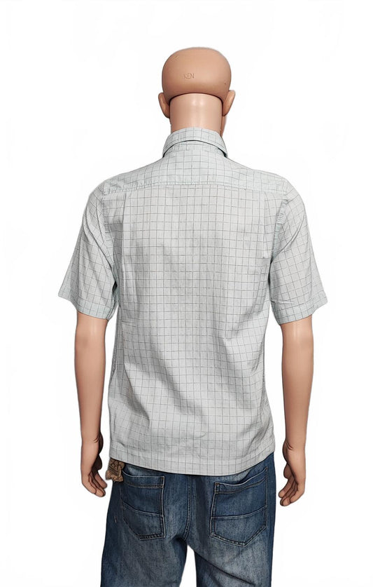 Vintage DKNY Checked Short Sleeve Shirt Blue Brown Retro 90s Men's Size Medium M