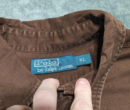 Vintage Polo Ralph Lauren Utility Long Sleeve Shirt Faded Brown Men's Size XL