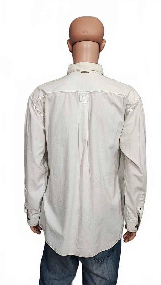 Vintage Timberland Off White Long Sleeve Western Pearl Snap Shirt Men Size XL