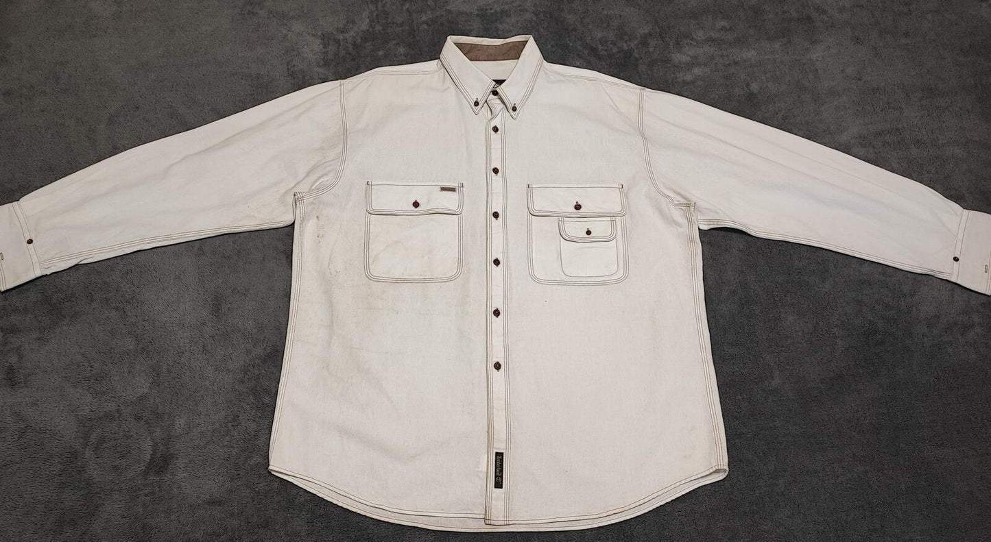 Vintage Timberland Off White Long Sleeve Western Pearl Snap Shirt Men Size XL