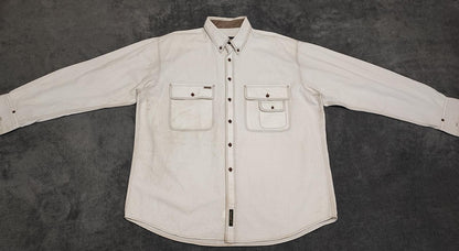 Vintage Timberland Off White Long Sleeve Western Pearl Snap Shirt Men Size XL