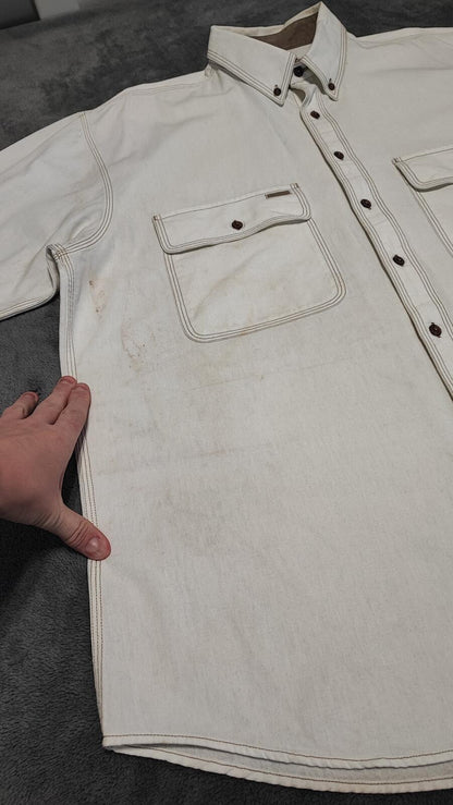 Vintage Timberland Off White Long Sleeve Western Pearl Snap Shirt Men Size XL