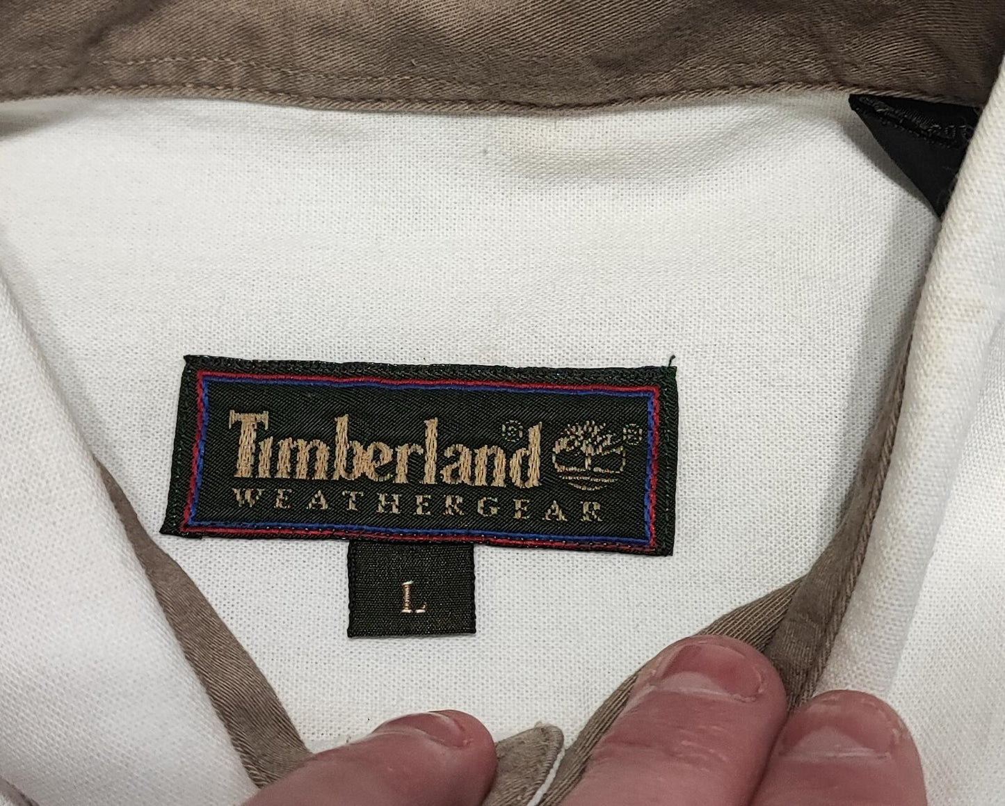 Vintage Timberland Off White Long Sleeve Western Pearl Snap Shirt Men Size XL