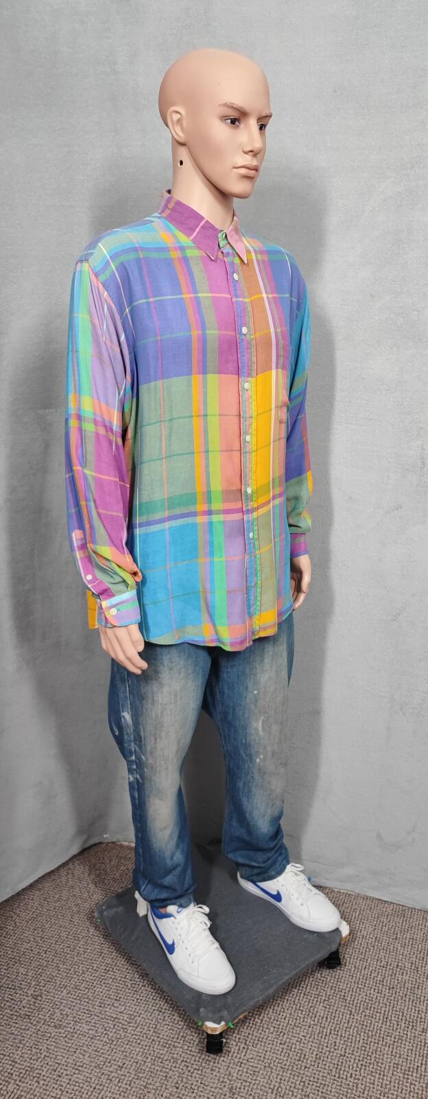 Vintage Nautica Checked Long Sleeve Plaid Oversized Streetwear Shirt Blue  XXL