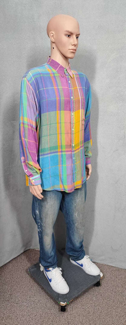 Vintage Nautica Checked Long Sleeve Plaid Oversized Streetwear Shirt Blue  XXL