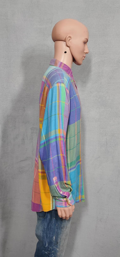 Vintage Nautica Checked Long Sleeve Plaid Oversized Streetwear Shirt Blue  XXL