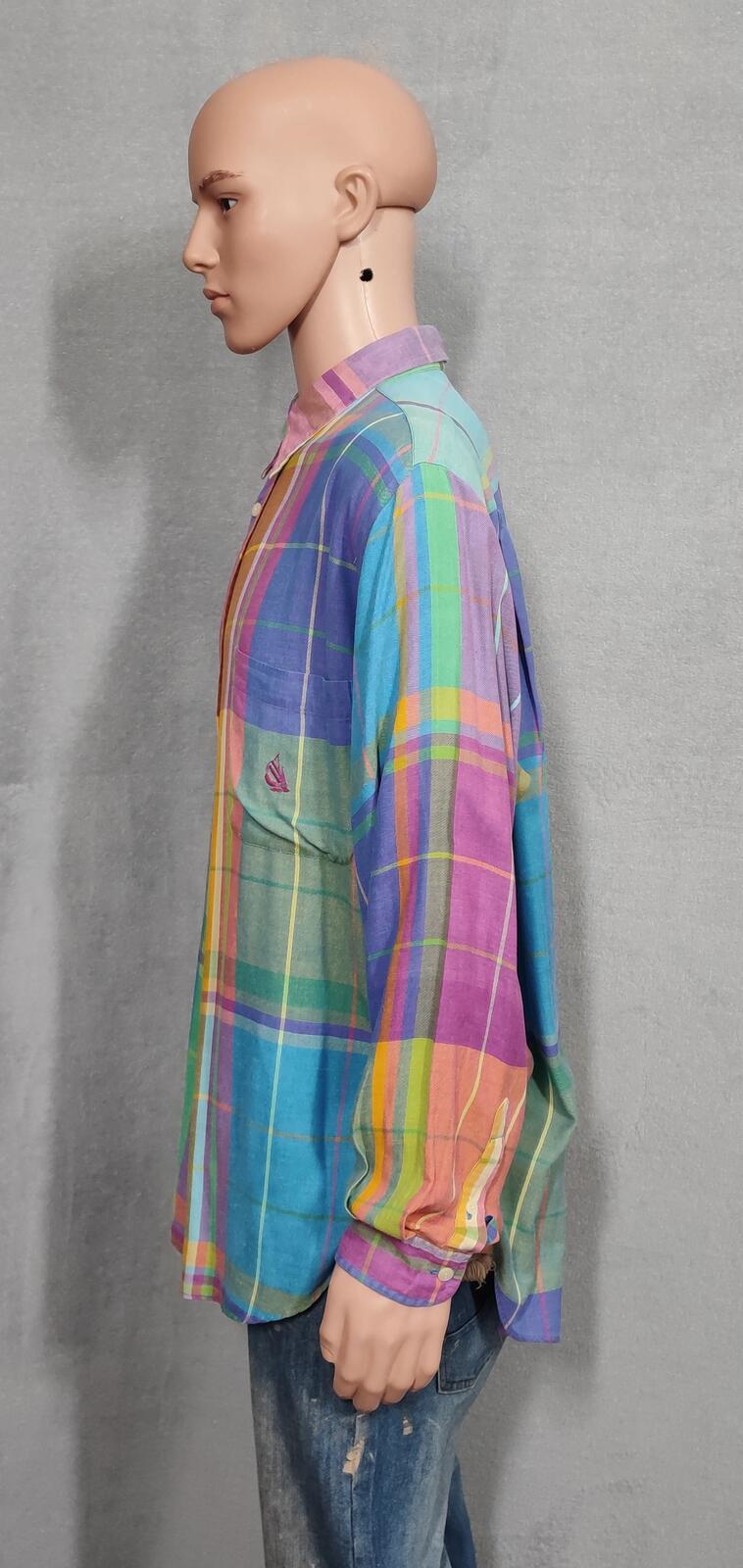 Vintage Nautica Checked Long Sleeve Plaid Oversized Streetwear Shirt Blue  XXL