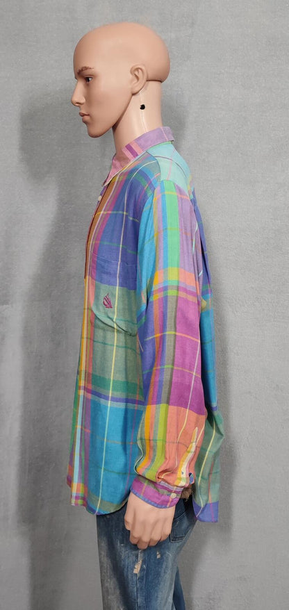 Vintage Nautica Checked Long Sleeve Plaid Oversized Streetwear Shirt Blue  XXL
