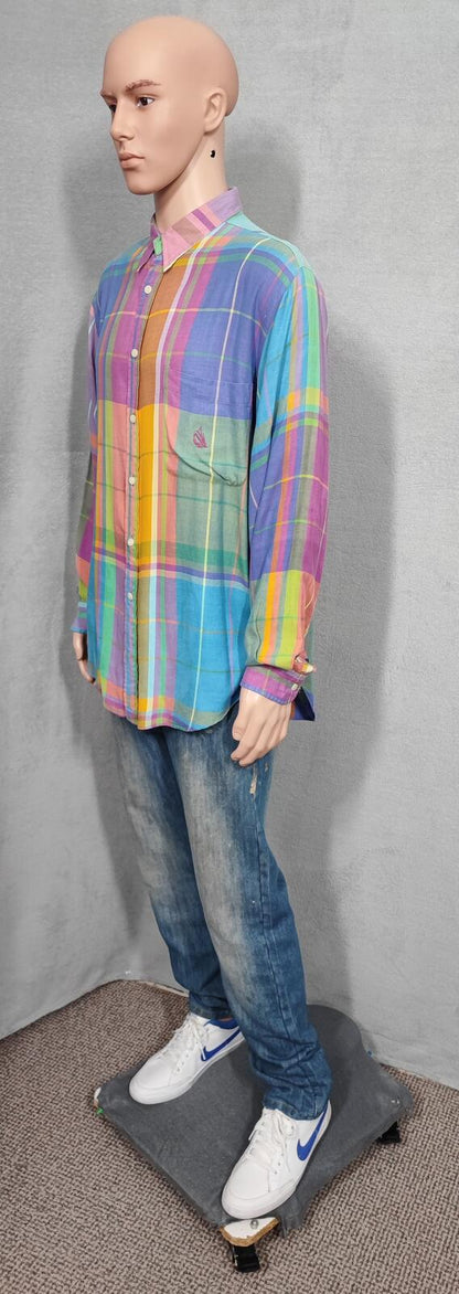 Vintage Nautica Checked Long Sleeve Plaid Oversized Streetwear Shirt Blue  XXL