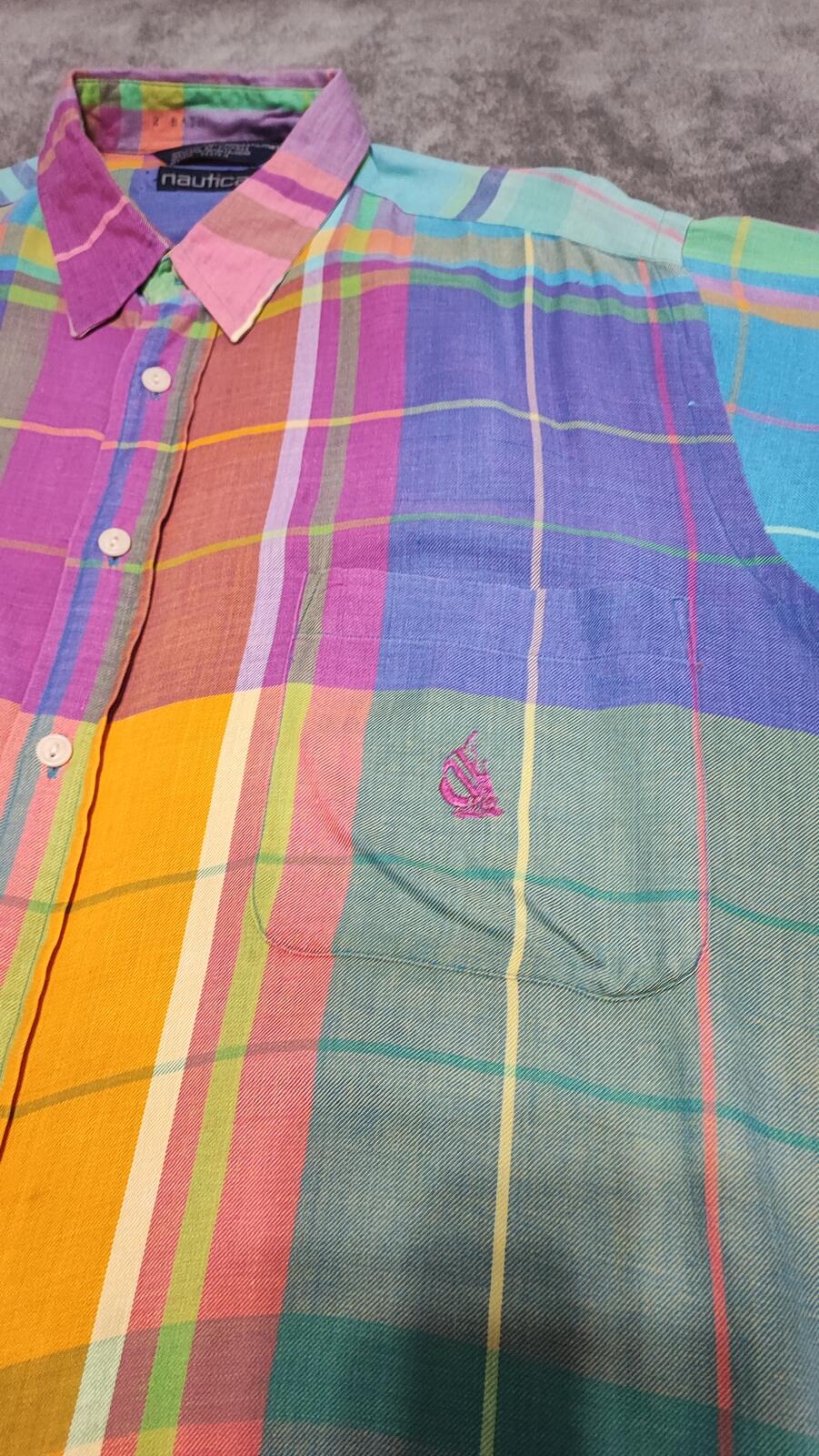 Vintage Nautica Checked Long Sleeve Plaid Oversized Streetwear Shirt Blue  XXL