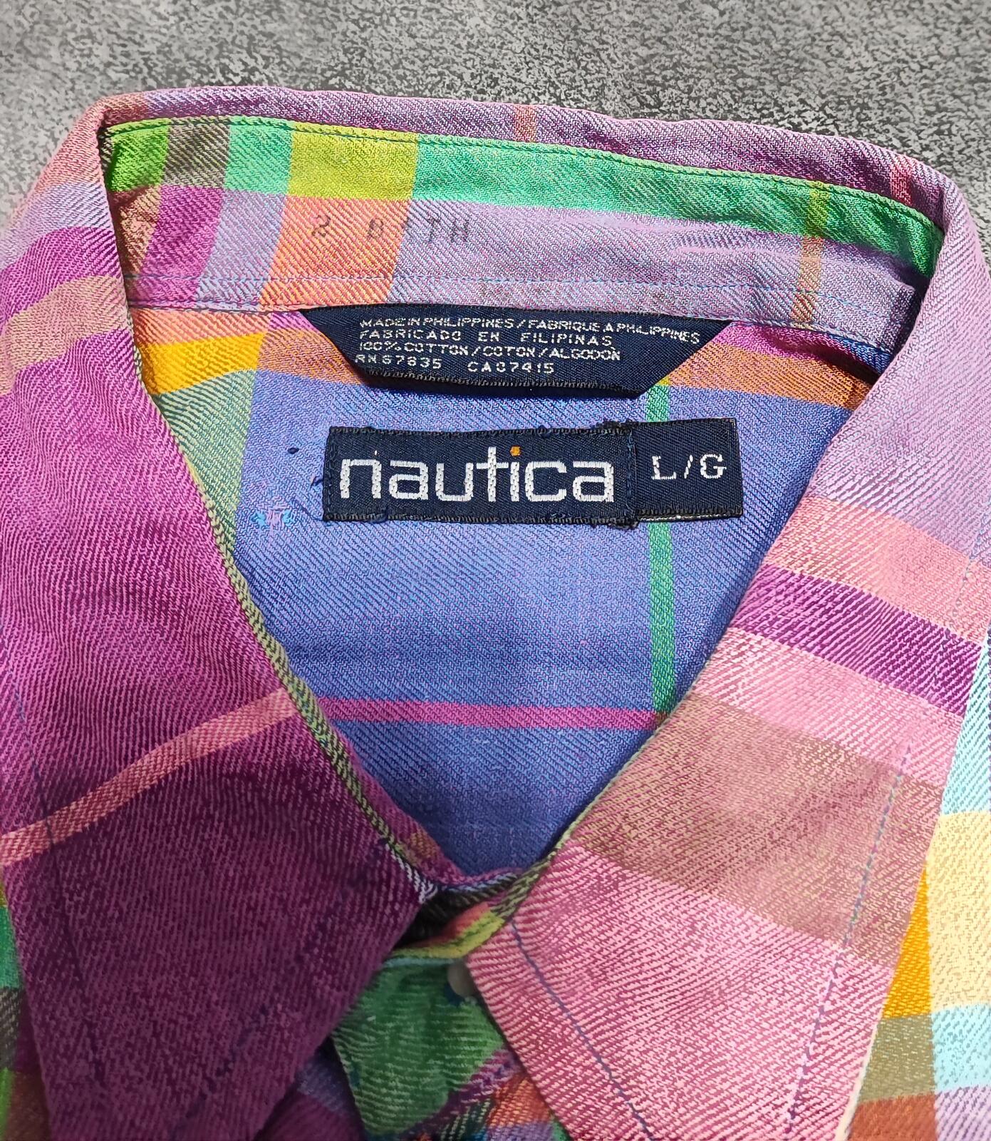 Vintage Nautica Checked Long Sleeve Plaid Oversized Streetwear Shirt Blue  XXL