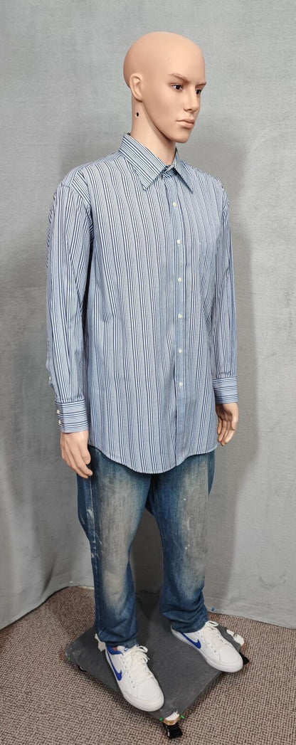 Vintage Tommy Hilfiger Striped Long Sleeve Lifetime Collar Shirt Blue Men Size XXL