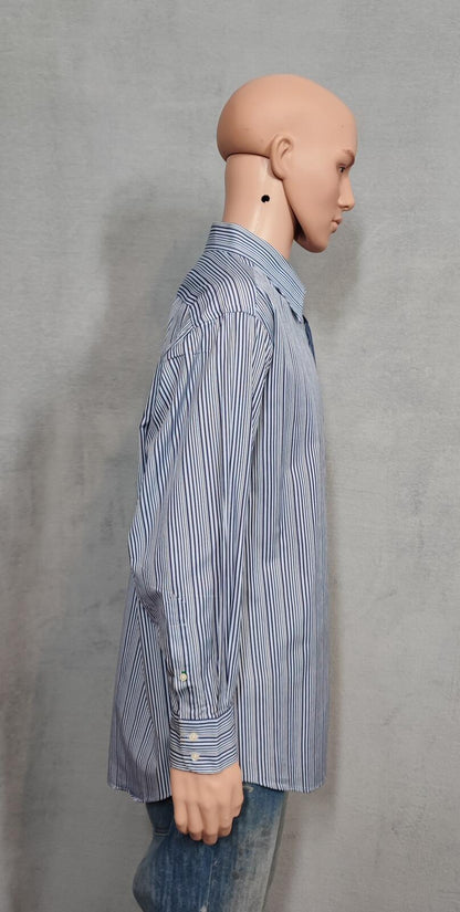 Vintage Tommy Hilfiger Striped Long Sleeve Lifetime Collar Shirt Blue Men Size XXL