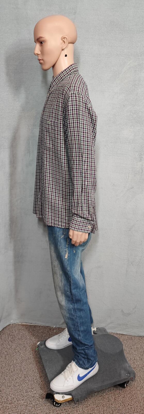 Vintage Lacoste Checked Long Sleeve Shirt Purple Green White Plaid Men Size XL