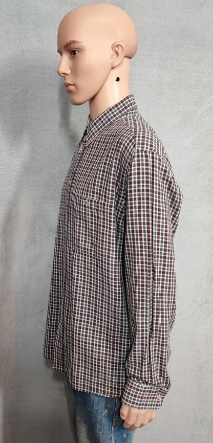 Vintage Lacoste Checked Long Sleeve Shirt Purple Green White Plaid Men Size XL