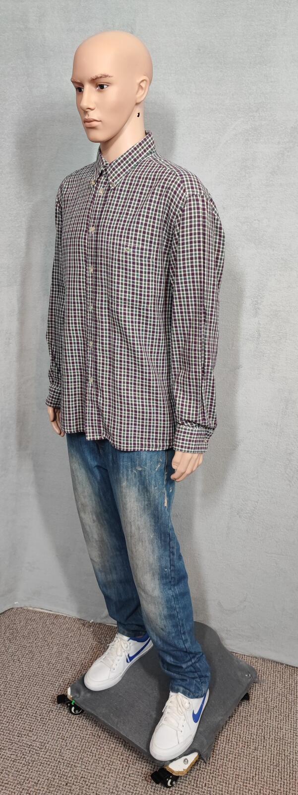 Vintage Lacoste Checked Long Sleeve Shirt Purple Green White Plaid Men Size XL