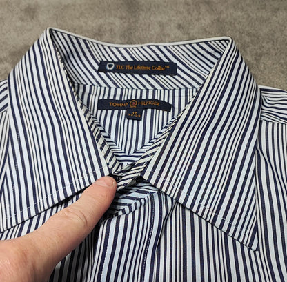 Vintage Tommy Hilfiger Striped Long Sleeve Lifetime Collar Shirt Blue Men Size XXL
