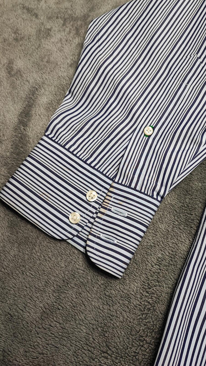 Vintage Tommy Hilfiger Striped Long Sleeve Lifetime Collar Shirt Blue Men Size XXL