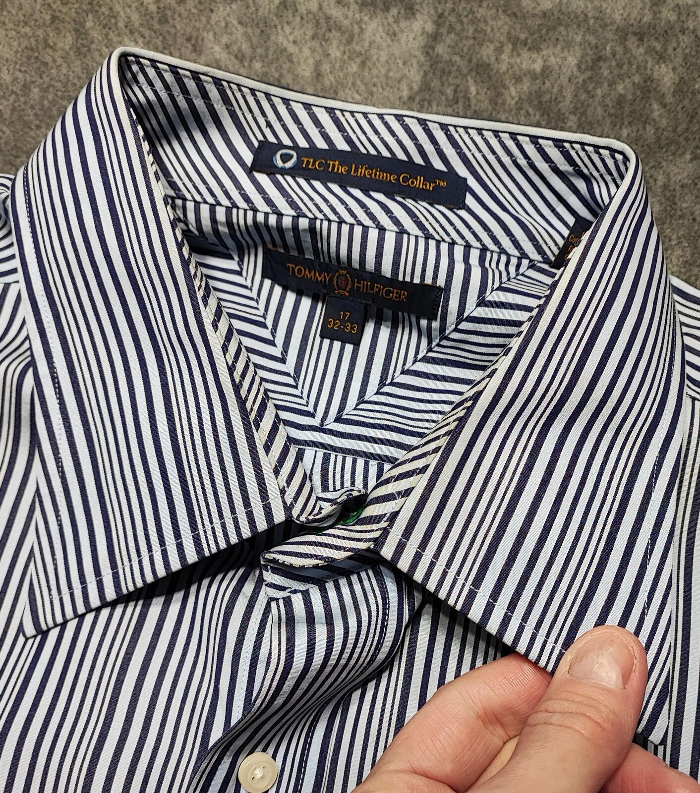 Vintage Tommy Hilfiger Striped Long Sleeve Lifetime Collar Shirt Blue Men Size XXL