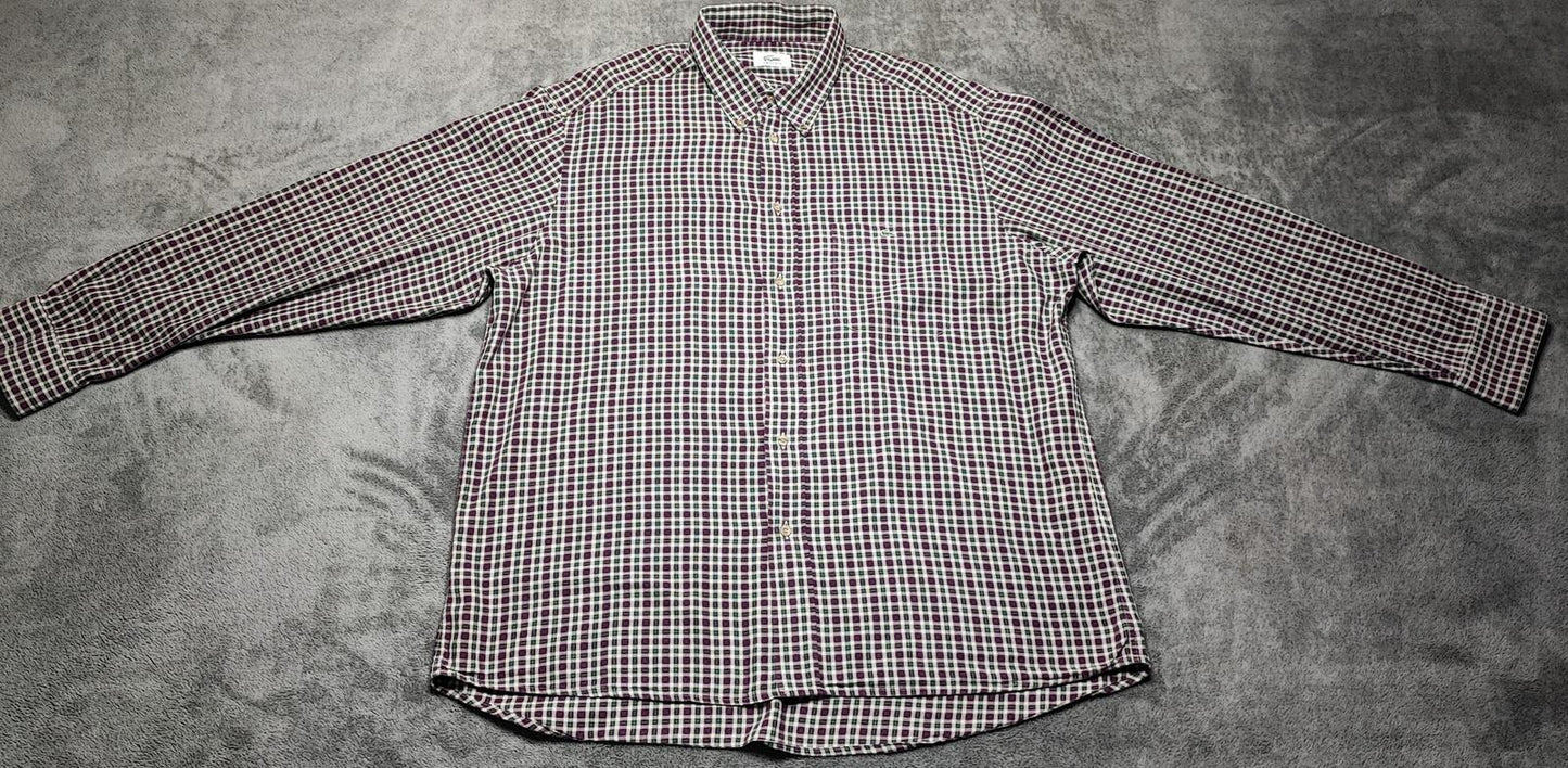 Vintage Lacoste Checked Long Sleeve Shirt Purple Green White Plaid Men Size XL