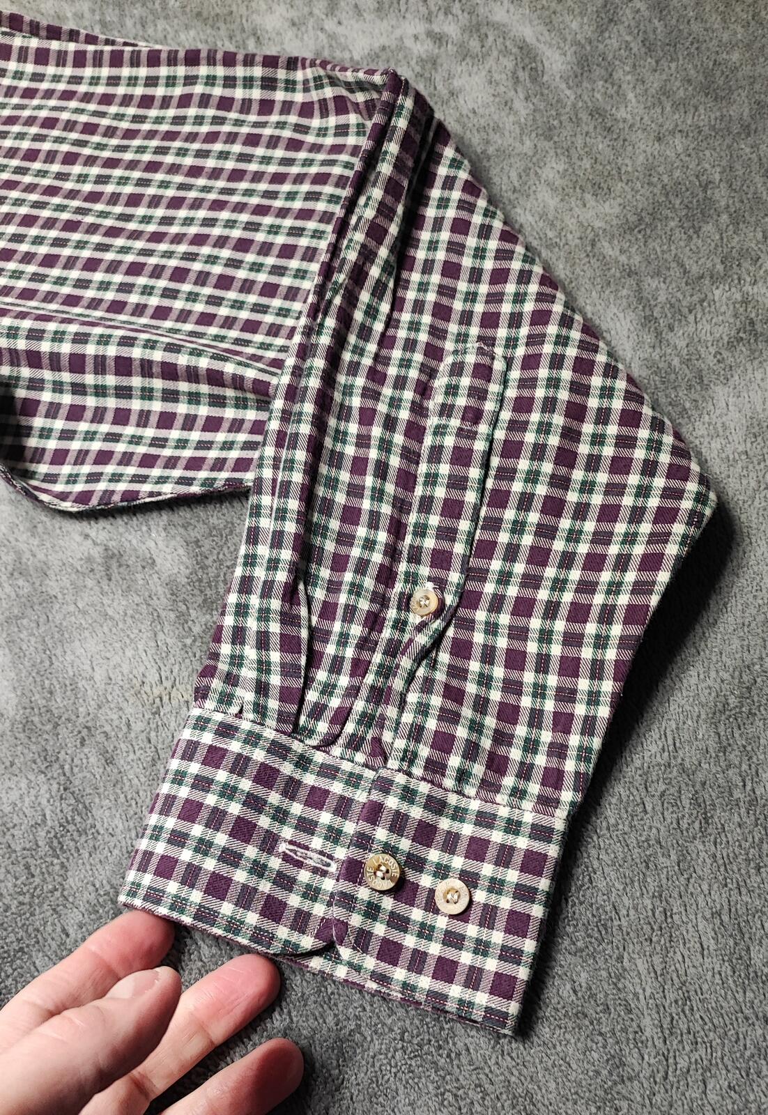 Vintage Lacoste Checked Long Sleeve Shirt Purple Green White Plaid Men Size XL