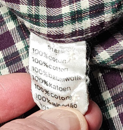 Vintage Lacoste Checked Long Sleeve Shirt Purple Green White Plaid Men Size XL