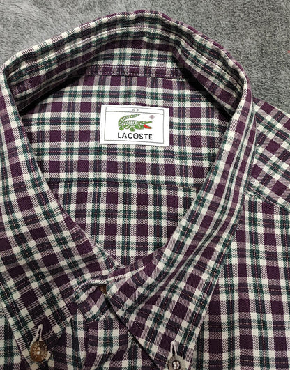 Vintage Lacoste Checked Long Sleeve Shirt Purple Green White Plaid Men Size XL