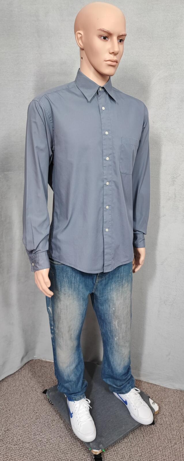Vintage Calvin Klein Striped Shirt Medium Grey White Cotton Long Sleeve Y2K 90s