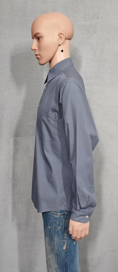 Vintage Calvin Klein Striped Shirt Medium Grey White Cotton Long Sleeve Y2K 90s