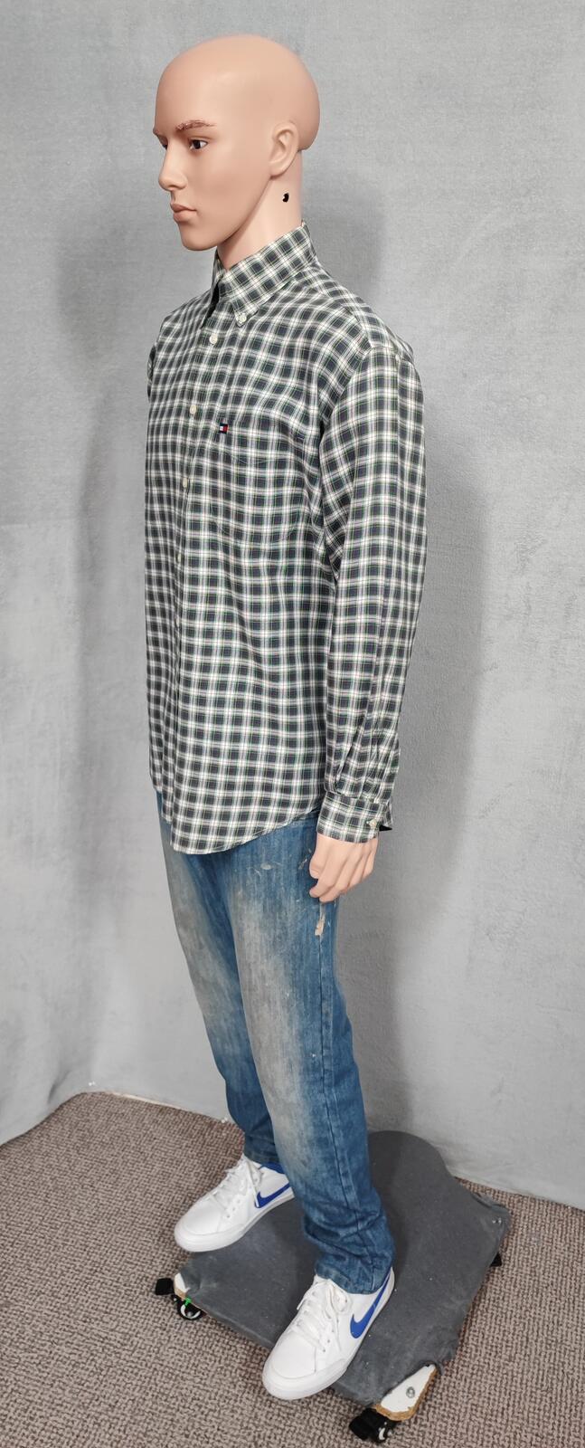 Vintage Tommy Hilfiger Checked Long Sleeve Shirt Green Navy Plaid Men's Size XL