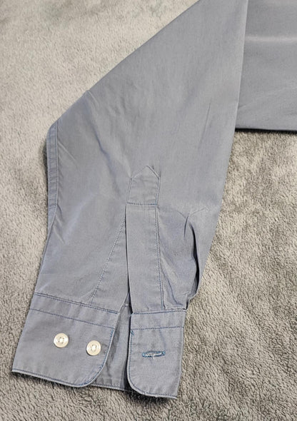 Vintage Calvin Klein Striped Shirt Medium Grey White Cotton Long Sleeve Y2K 90s