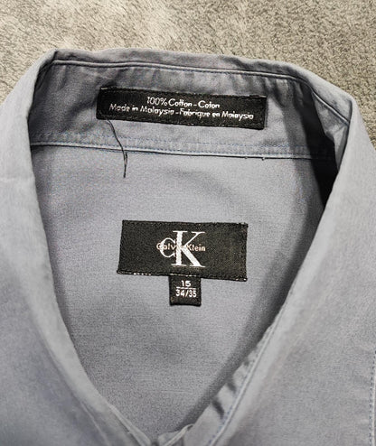 Vintage Calvin Klein Striped Shirt Medium Grey White Cotton Long Sleeve Y2K 90s