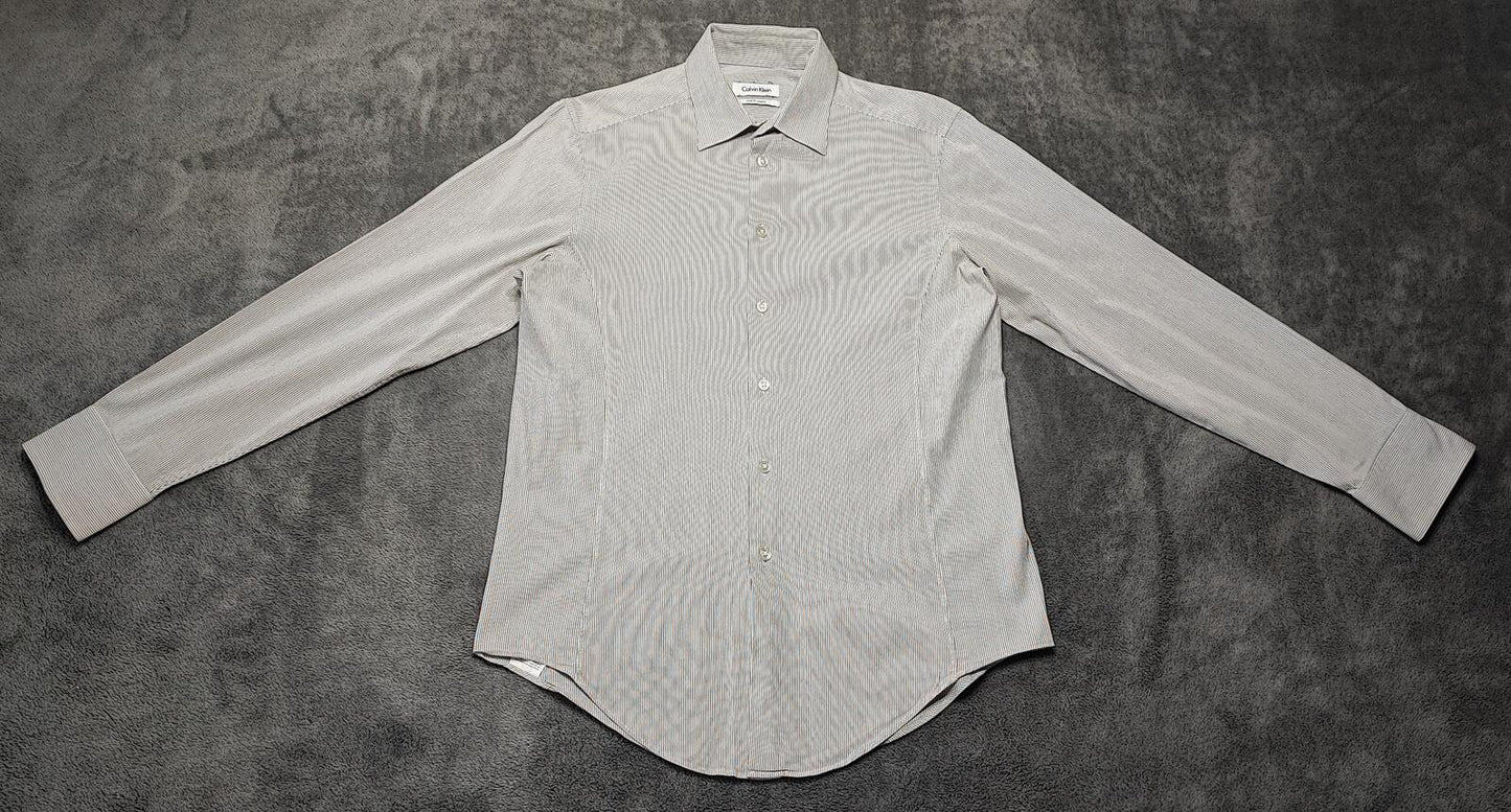 Vintage Calvin Klein Plain Long Sleeve Shirt Grey Men's Size Small S