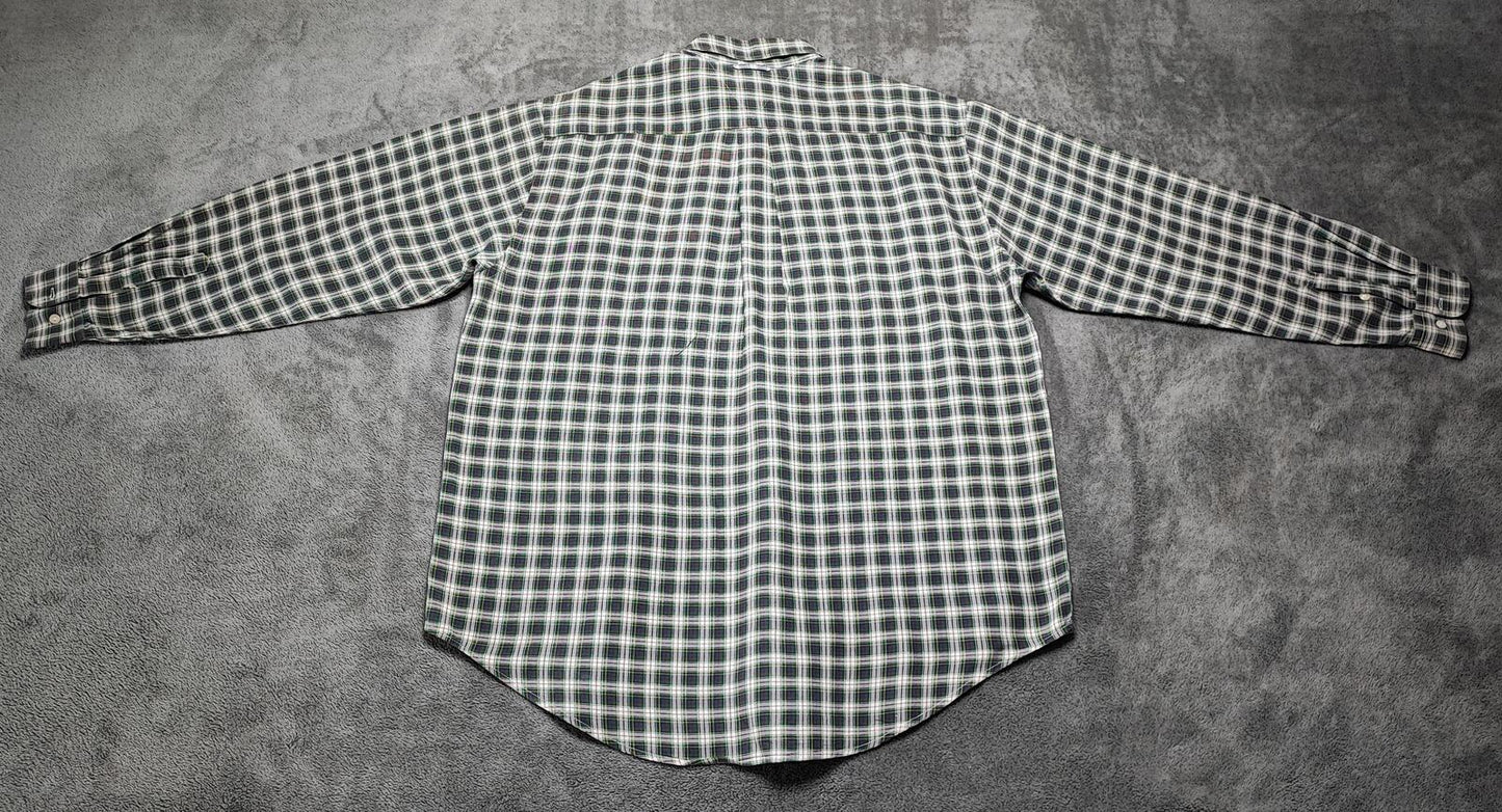 Vintage Tommy Hilfiger Checked Long Sleeve Shirt Green Navy Plaid Men's Size XL