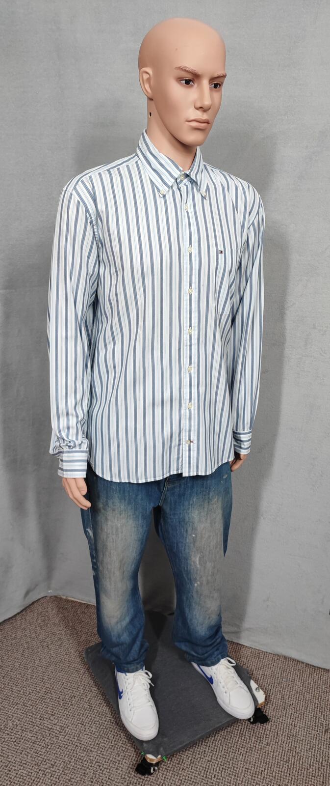 Vintage Tommy Hilfiger Striped Long Sleeve Preppy Shirt Blue Men Size Large