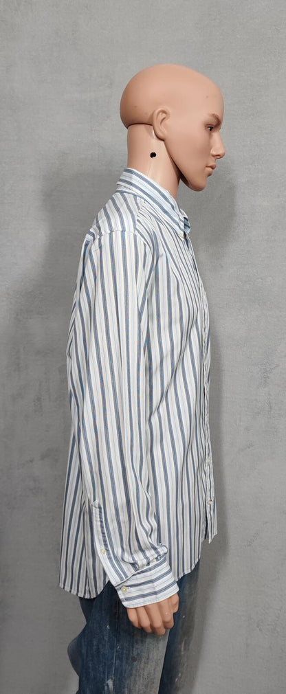 Vintage Tommy Hilfiger Striped Long Sleeve Preppy Shirt Blue Men Size Large