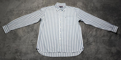 Vintage Tommy Hilfiger Striped Long Sleeve Preppy Shirt Blue Men Size Large