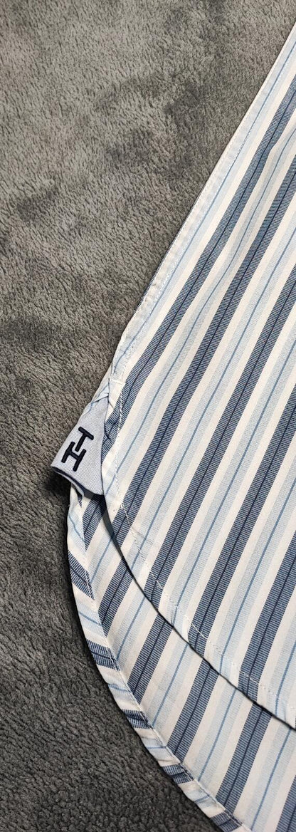 Vintage Tommy Hilfiger Striped Long Sleeve Preppy Shirt Blue Men Size Large