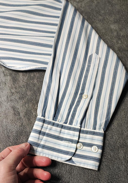 Vintage Tommy Hilfiger Striped Long Sleeve Preppy Shirt Blue Men Size Large