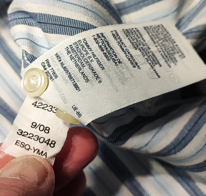 Vintage Tommy Hilfiger Striped Long Sleeve Preppy Shirt Blue Men Size Large
