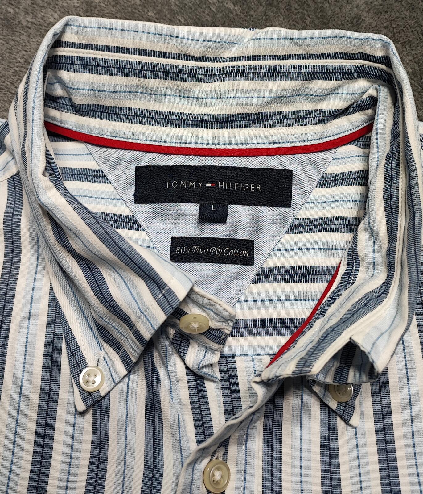 Vintage Tommy Hilfiger Striped Long Sleeve Preppy Shirt Blue Men Size Large