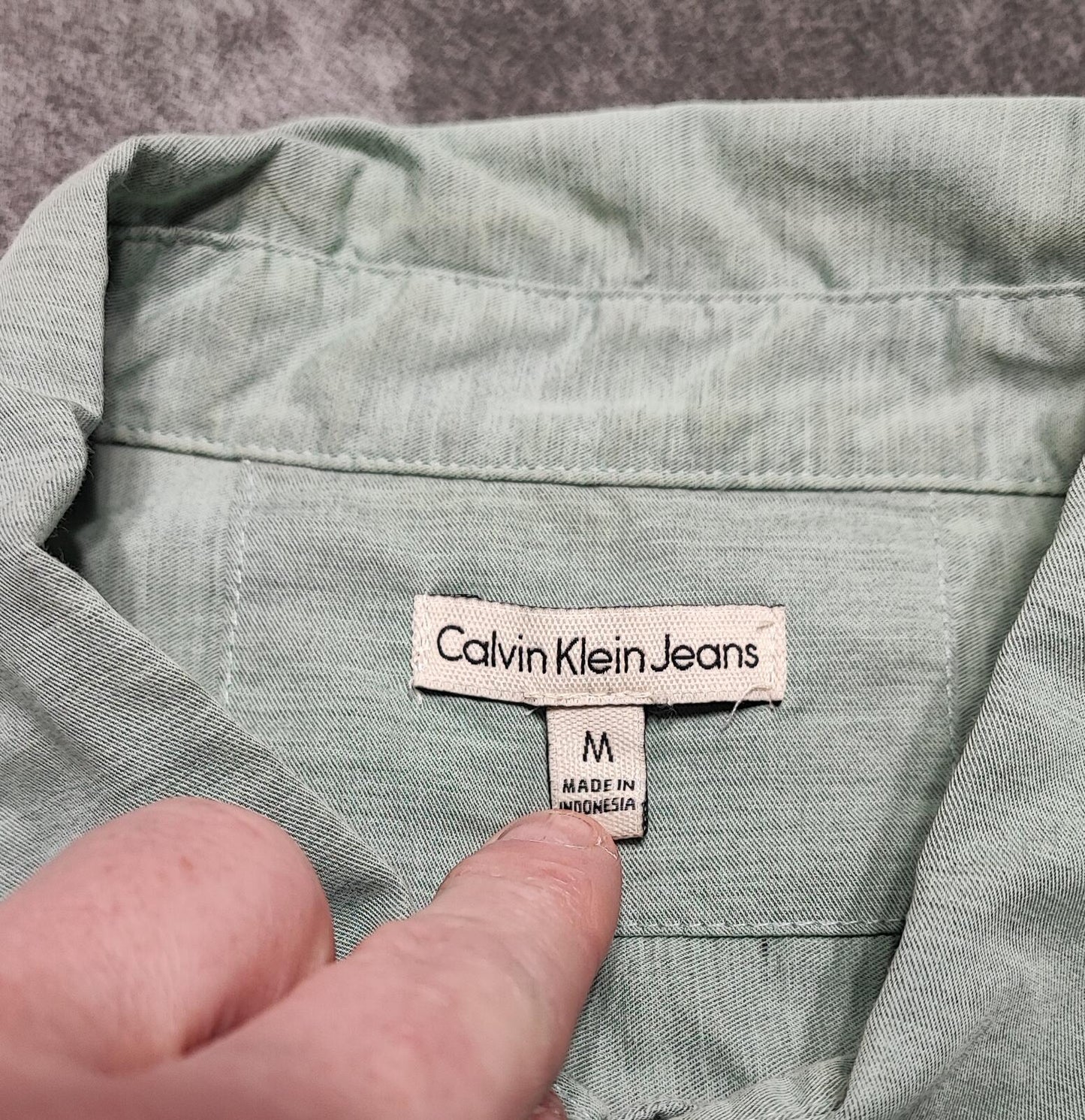 Vintage Calvin Klein Jeans Long Sleeve Shirt Sage Green Utility Men's Size M
