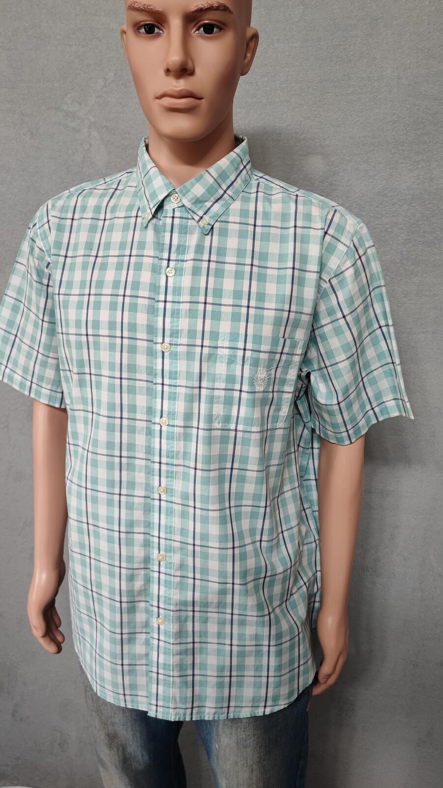 Vintage Chaps Checked Short Sleeve Shirt XXL Mint Green Blue 90s Retro Casual Dad