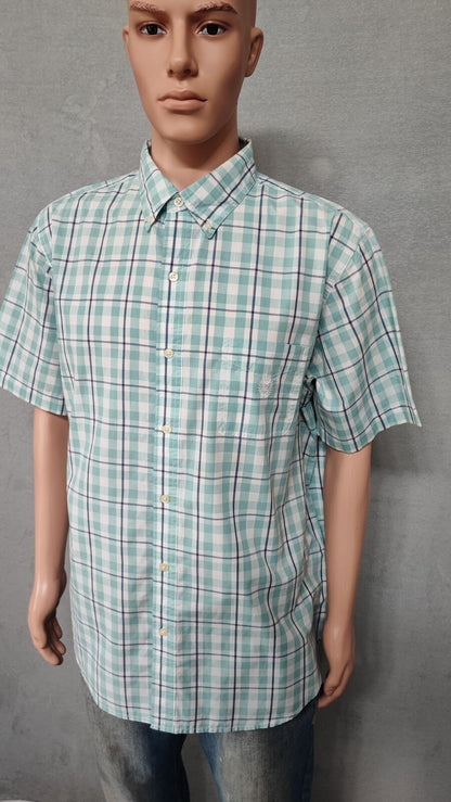 Vintage Chaps Checked Short Sleeve Shirt XXL Mint Green Blue 90s Retro Casual Dad
